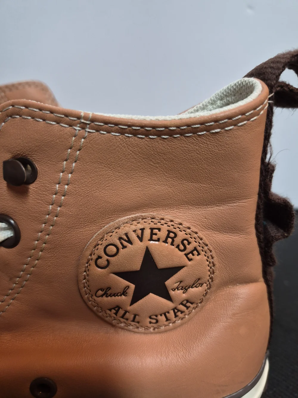 The Converse Chuck Taylor All Star Mid Top Leather Lace Up Sneakers in Brown/Whi